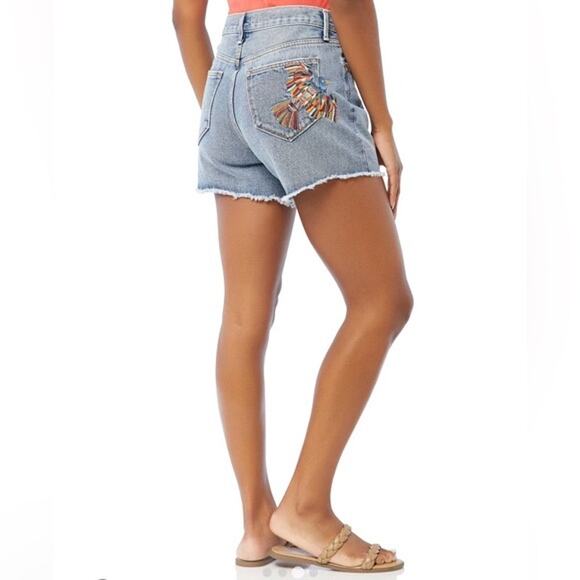 Driftwood x Folklore Goldie White Denim Frayed Hem Embroidered Jean Shorts sz 26 - Picture 1 of 8